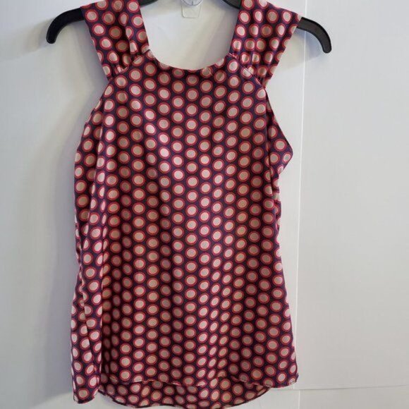 Banana Republic Blouse XS Geometric Print Sleeveless Wide Strap Tie Neck - Picture 4 of 4